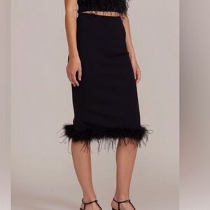LUCY PARIS | NEW Black Feather Trim Jamila Knee Length Skirt Women’s Size Small